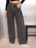 Women Grey Washed Cargo Jeans
